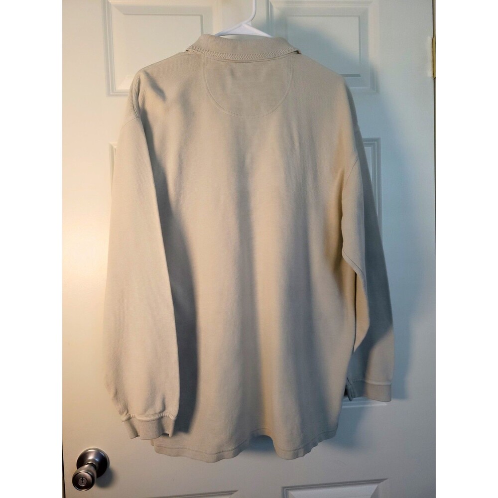Tommy Bahama Men Long Sleeve Polo Shirt XL Cream/Beige Silk Cotton Resort Ribbed - Picture 6 of 9